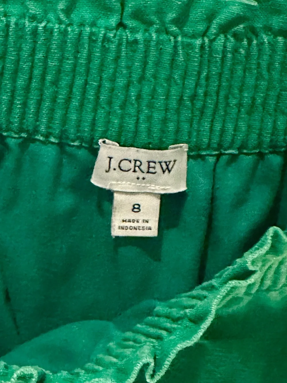 J. Crew Green Scalloped Mini Skirt with Smocked Waist